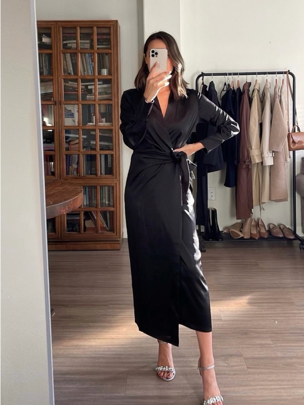 NWT H&M Black Satin Wrap Maxi Dress size M